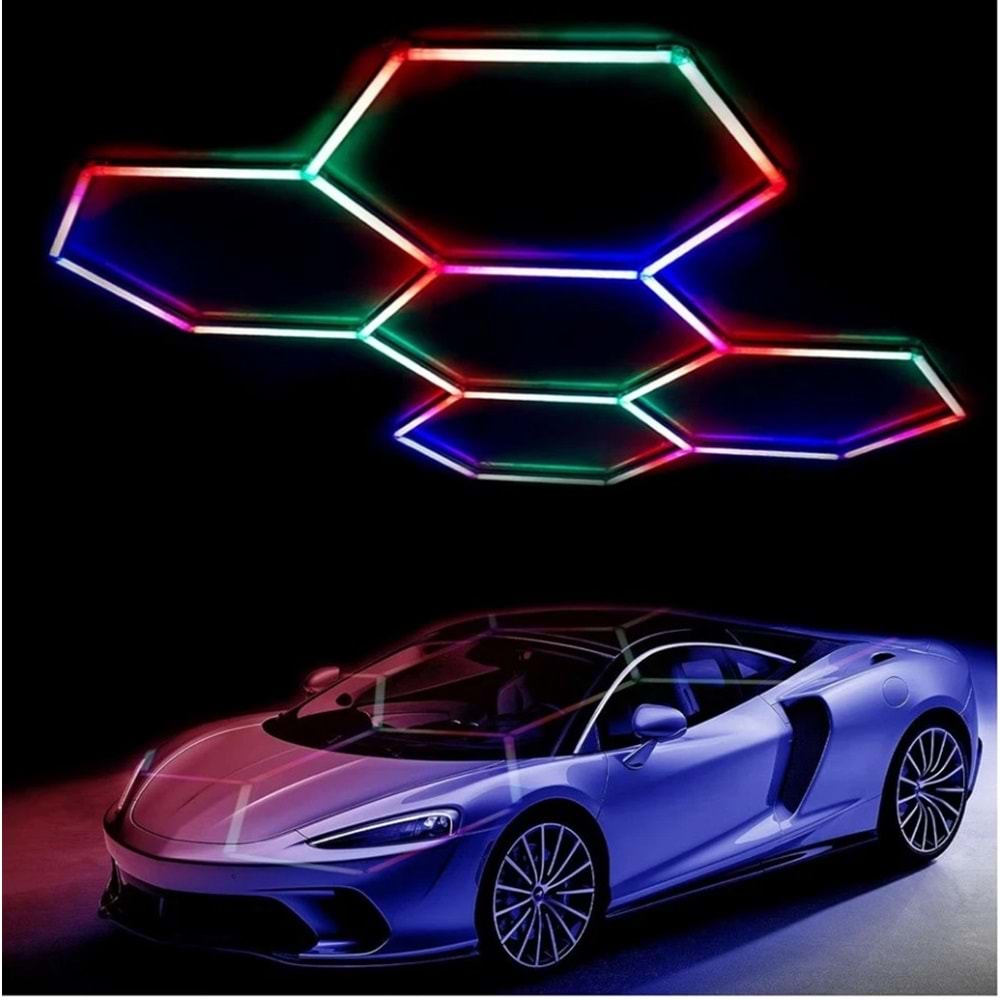 HEXAGON GARAJ AYDINLATMA SETİ RGB ÖLÇÜLERİNDE